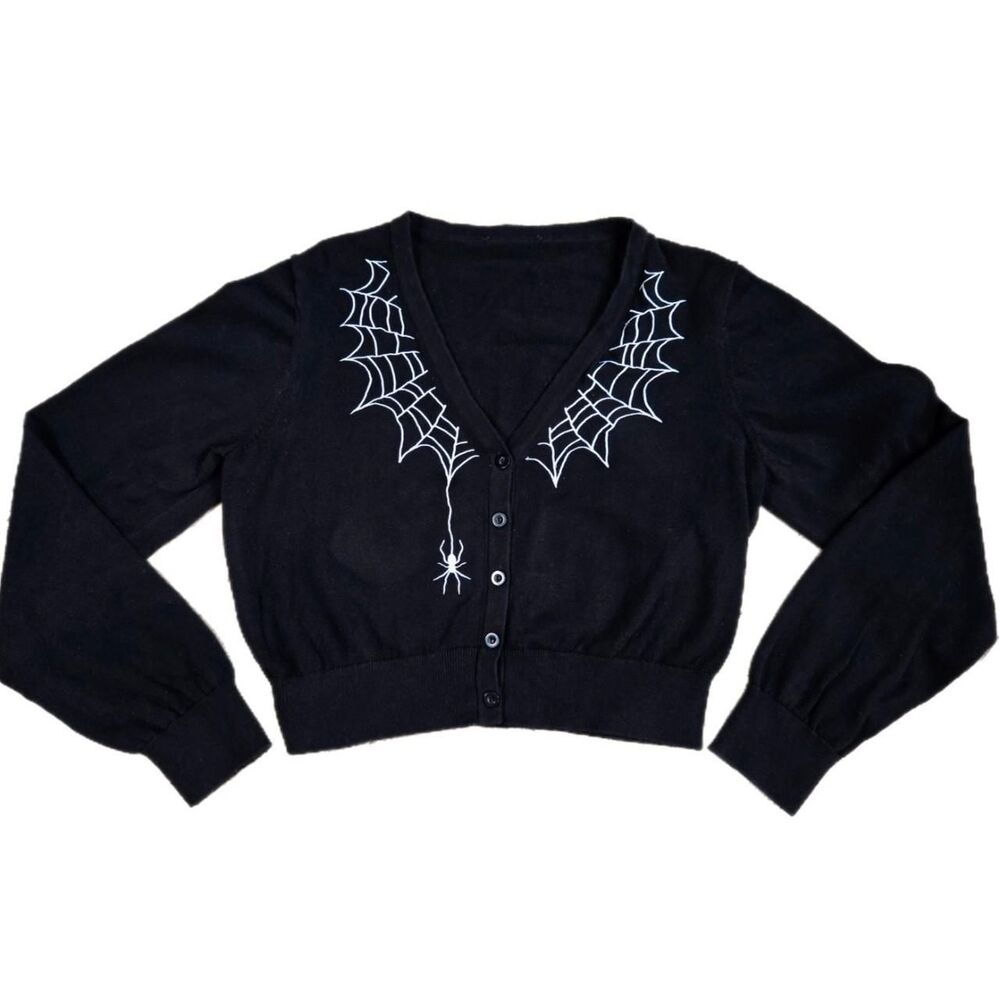Doll's Kill Web Obsessed Embroidered Cropped Cardigan